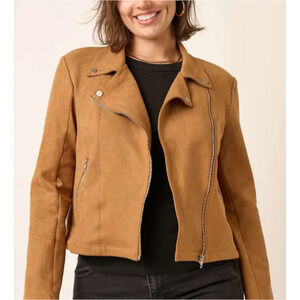 Blashe tan faux-suede moto jacket women's size small 2-6